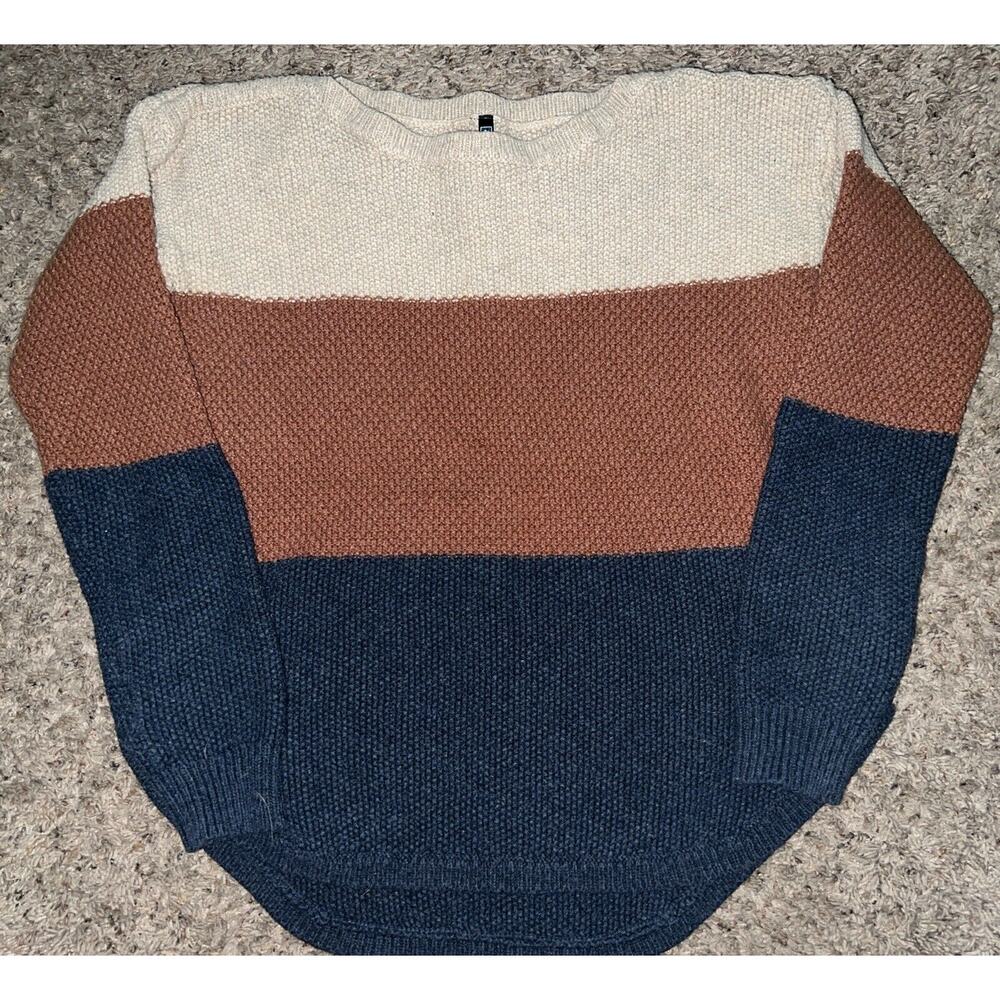 Kuhl Colorblock Crewneck Sweater in Cream, Rust, and Navy